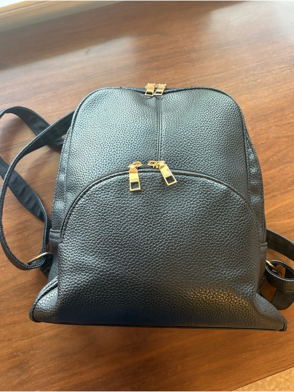 Women’s Black Faux Leather Backpack with Gold Hardware